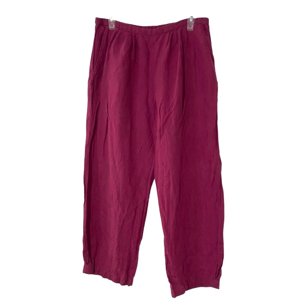 Gudrun Sjoden Raspberry Color Linen Elastic Waist Wide Leg Pants